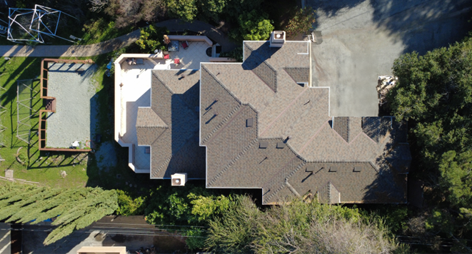 Aerial view of a roof installed by Infinium