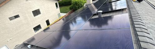 Rooftop solar panels installed by Infinium Solar, Roofing & Electric on a home in Pleasanton, CA