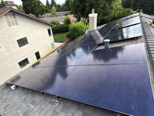 Rooftop solar panels installed by Infinium Solar, Roofing & Electric on a home in Pleasanton, CA
